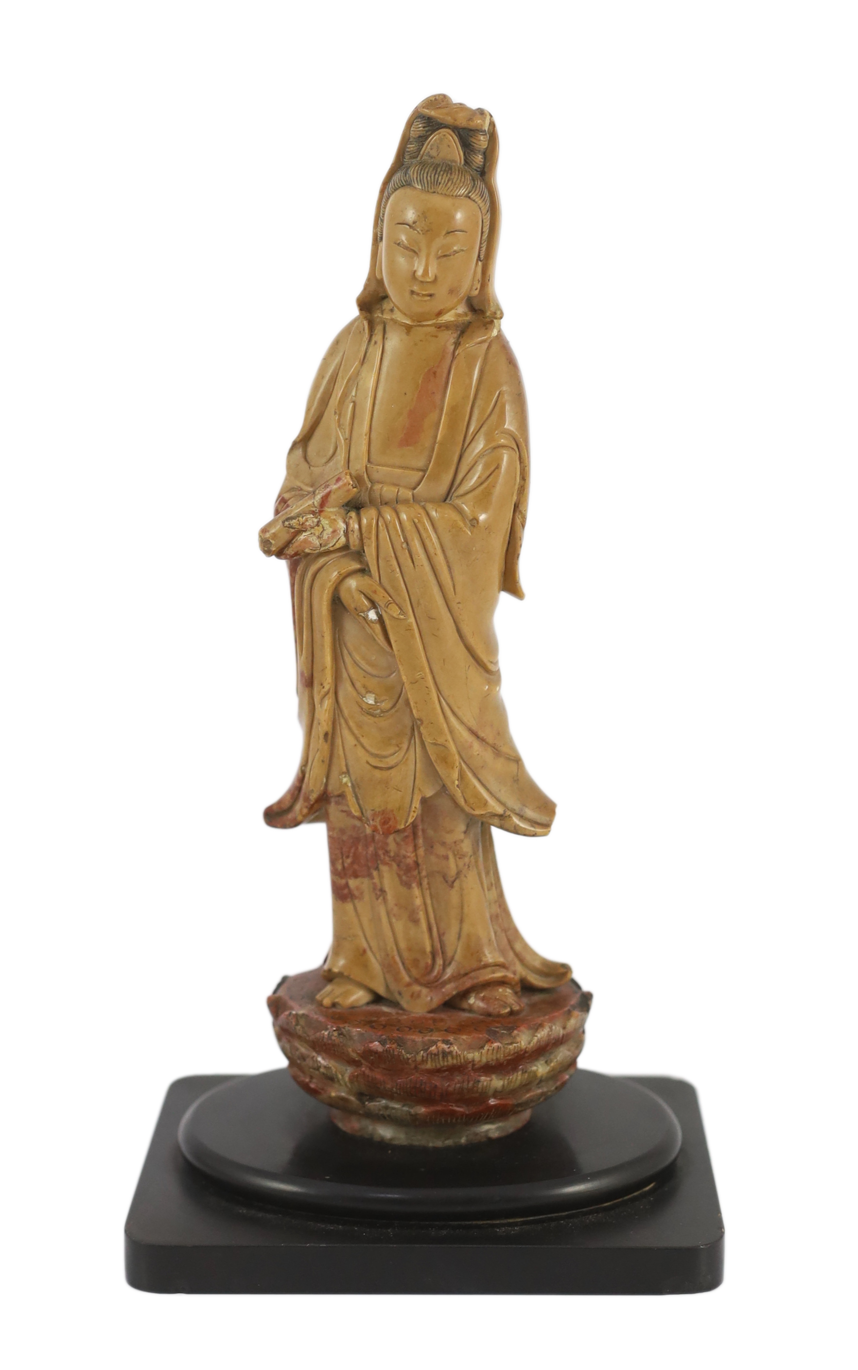 A Chinese soapstone standing figure of Guanyin, 18th century